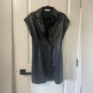 Button Up Leather Mini T-Shirt Dress